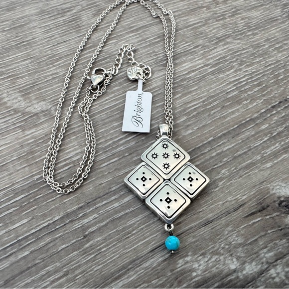 🩵 BRIGHTON Mosaic Tile Necklace Southwest Flare Silver/Turquoise Reversible - Picture 5 of 6